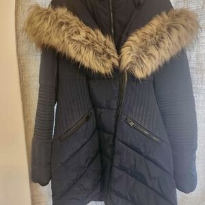 Point Zero Dark Blue Puffer Jacket with Faux Fur